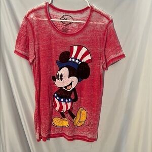 Disney Womens Americana Red Mickey Mouse T-Shirt Size Large